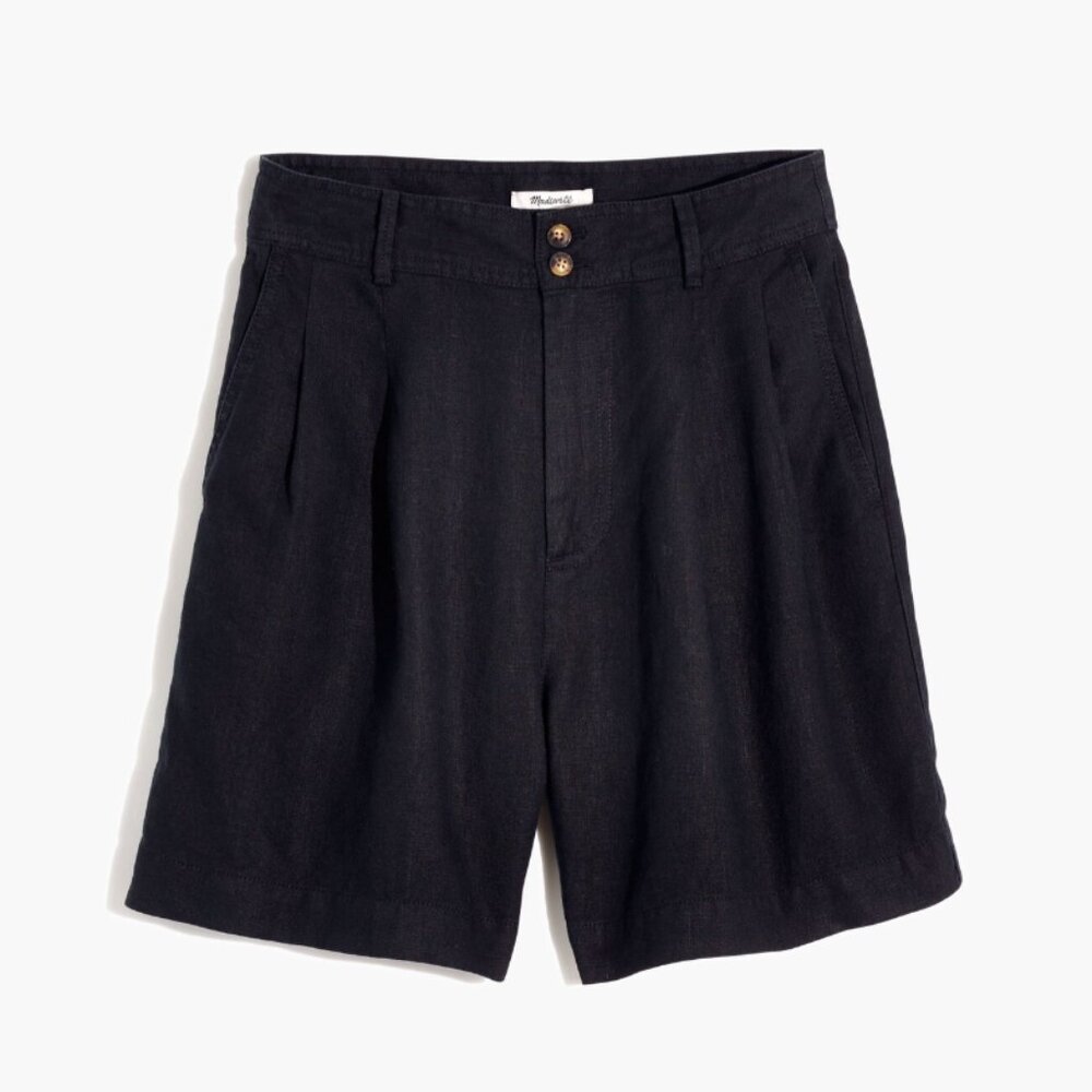 Madewell Linen Long Pleated Shorts (True Black)